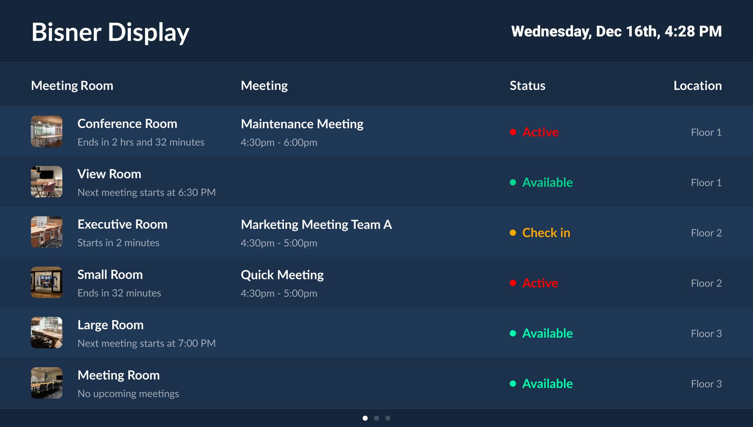 Workplace Digital Signage Bisner Status Board